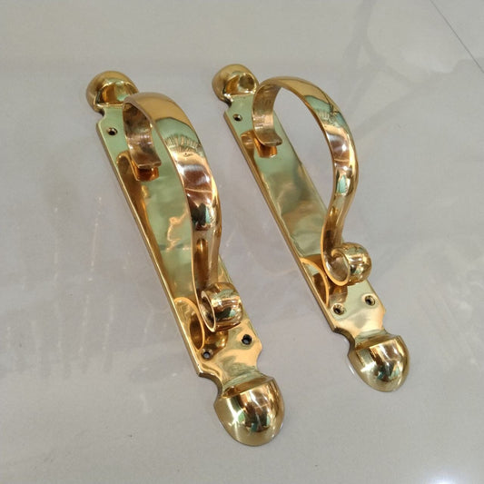 Pair of Solid Brass Door Handles, Vintage Gold Entry Pull Handles, Front Door Handle Set, Luxury Main Door Hardware