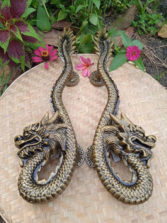 Vintage Brass Dragon Door Handles | Bali Furniture Craft, Set of 2
