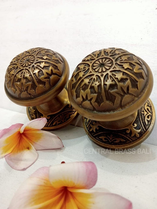 Ornate Vintage Brass Door Knob Set, Victorian Style
