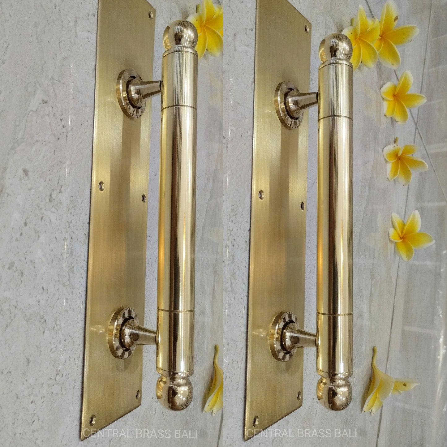 Pair of Polished Brass Door Handles with Backplate, Gold Entry Door Pulls, Luxury Front Door Hardware, Main Entry Handle 32cm