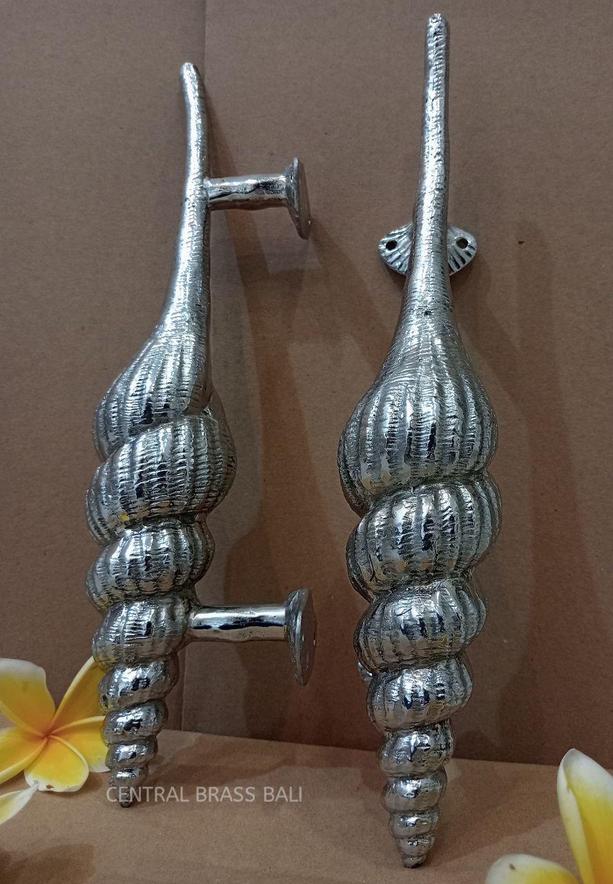 set of 2pcs Large Shell Shape Brass Door Handle, Silver Seaside Decor
