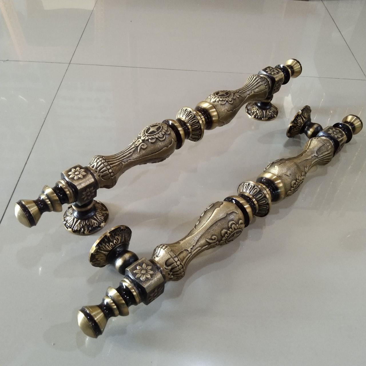 Victorian Brass Entry Door Handle Pair | Antique Style, 52cm set of 2