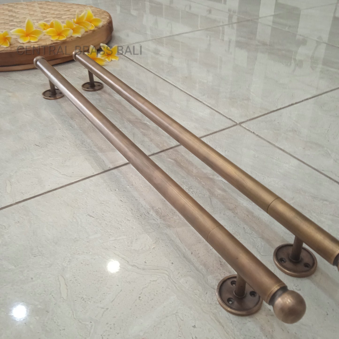 Pair 70cm Solid Brass Door Handle Set | Modern D Pull with Round Ends | Front Entry Door Handle | Double Door Hardware