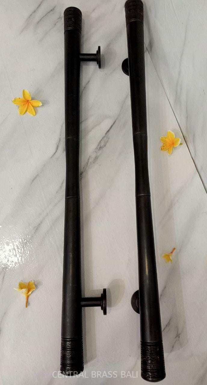 Pair of Long Black Brass Door Handles – Classic Gate Hardware (35.43")