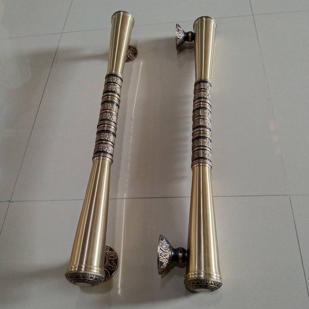 Large Solid Brass Entry Door Pull Handle, Antique Gold Finish