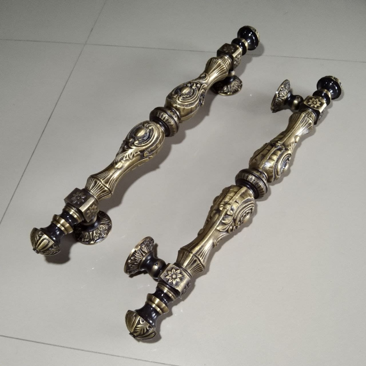 Victorian Brass Entry Door Handle | Antique Floral Pull