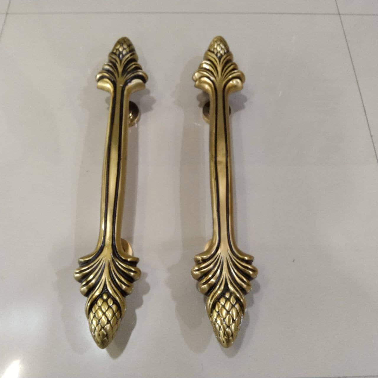Vintage Solid Brass Sunflower Door Handles | Antique Entry Pull (Pair, 47cm)