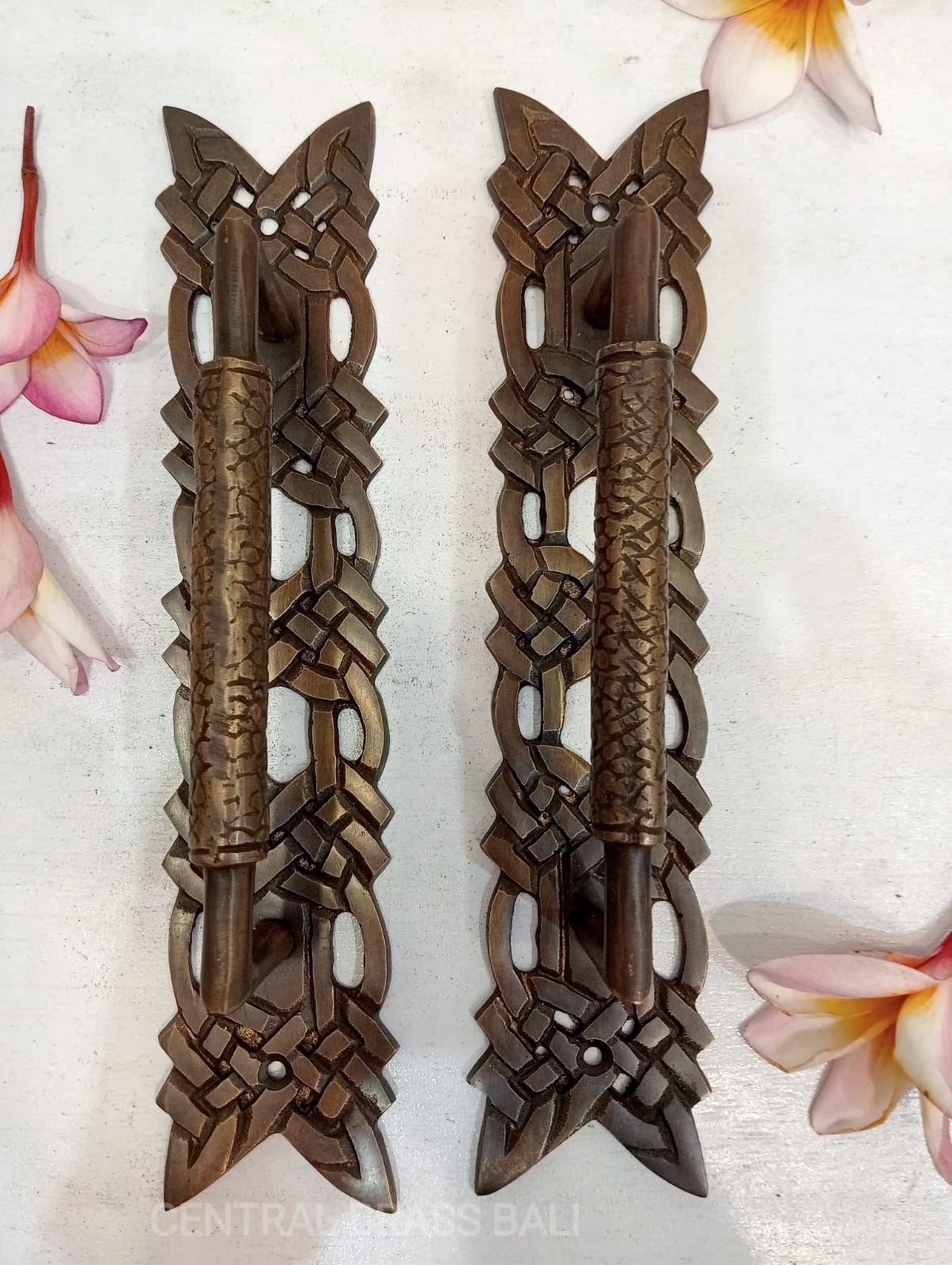 2x Solid Brass Rope Carved Door Pulls | Rustic Cabinet Handle
