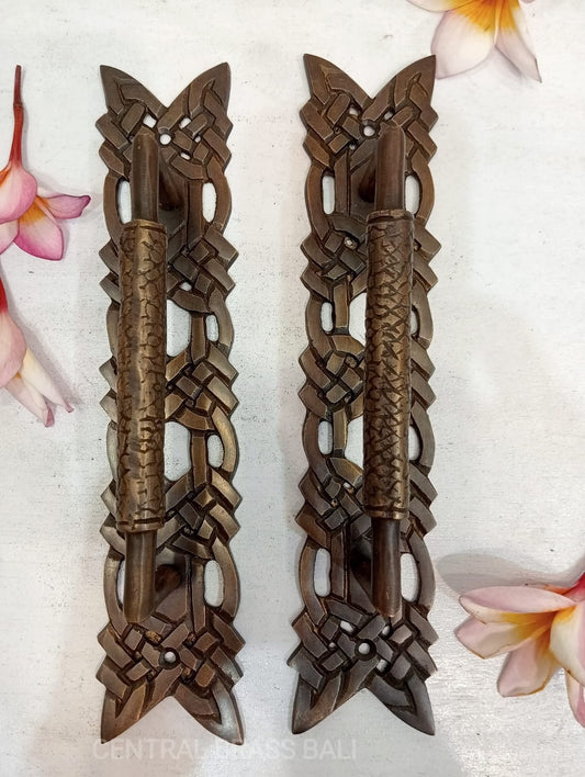 2x Solid Brass Rope Carved Door Pulls | Rustic Cabinet Handle