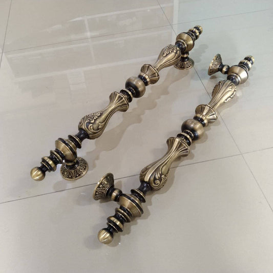 Pair Victorian Brass Door Handles, Antique Style Entry Door Pulls, Vintage Solid Brass Hardware