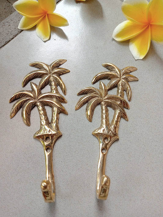 Palm Brass Wall Hook, Tropical Decor, Towel/Coat Holder (Set of 4)