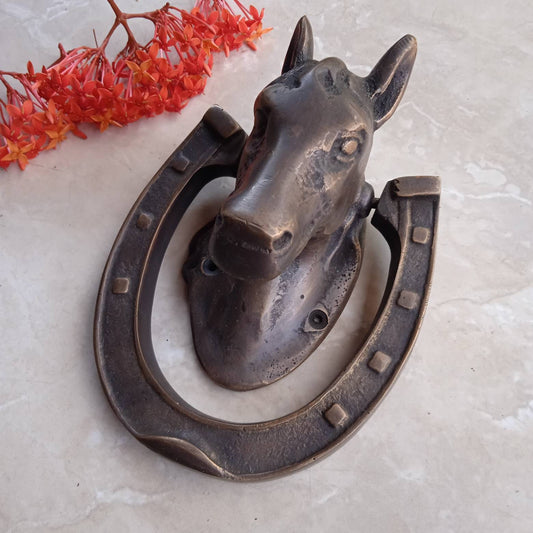 Vintage Brass Horse Head Door Knocker, Equestrian Door Hardware, Antique Style Front Door Knocker, Rustic Farmhouse Home Decor