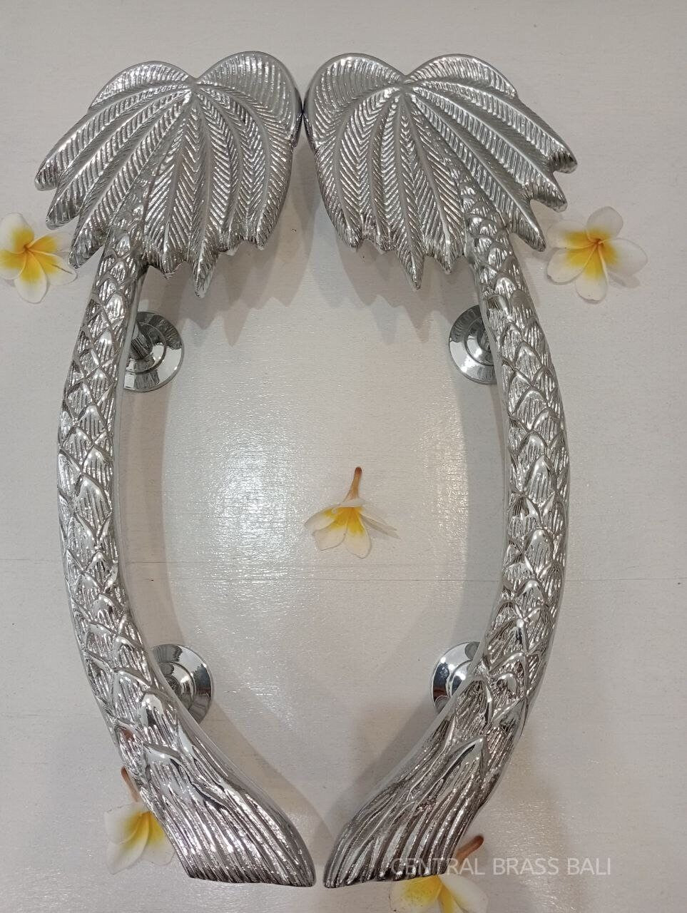 Silver Palm Brass Door Handles (Set of 2) | Bohemian Tropical Decor