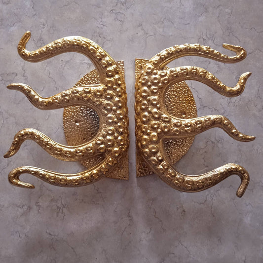 Octopus Tentacle Door Handle (2 pc) | Kraken Brass Sculpture Decor