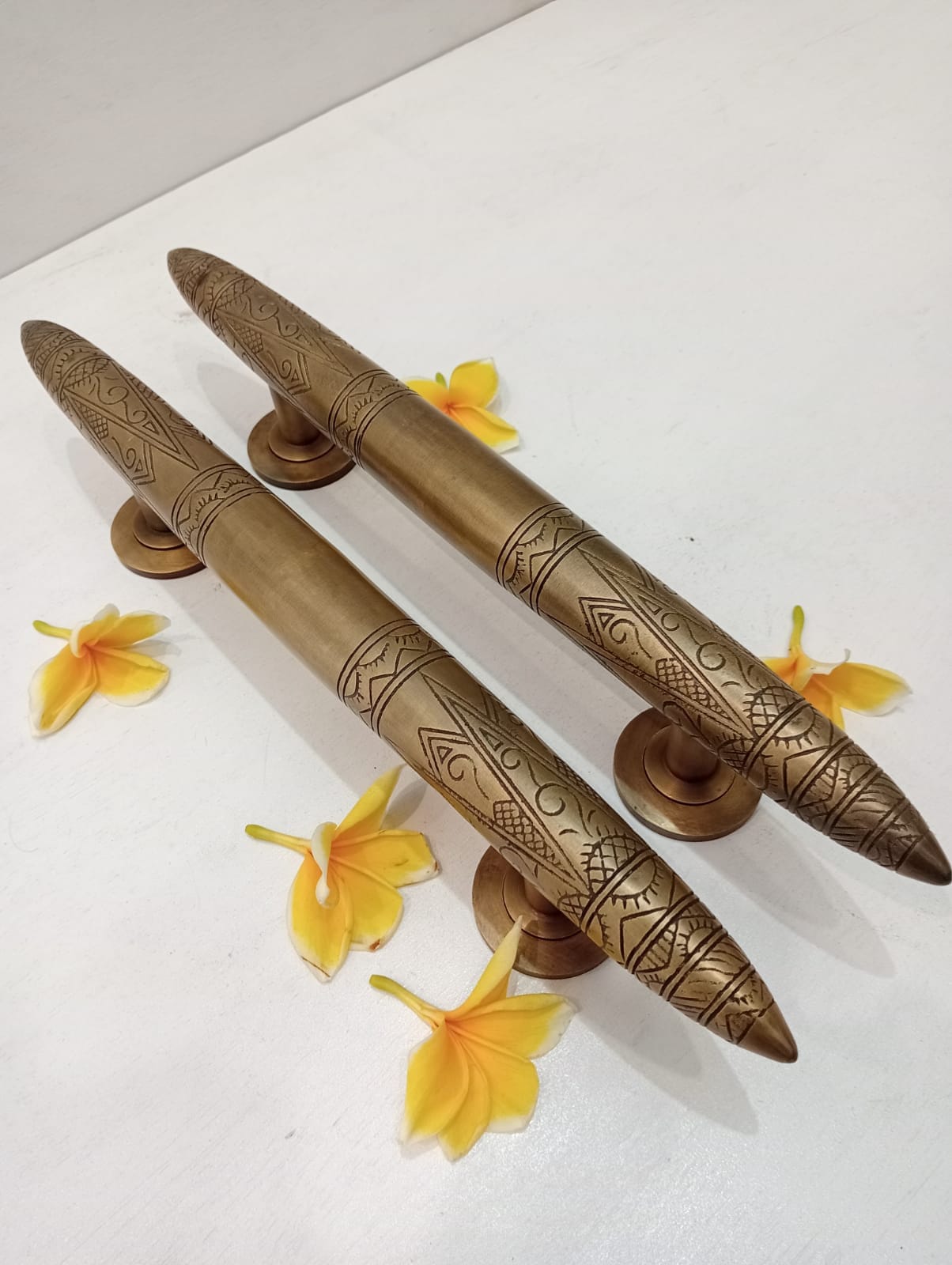 Pair Solid Brass Art Deco Door Pull Handles, Tapered Horn Design, 14.6" Entry Door Handles, Luxury Modern Door Hardware