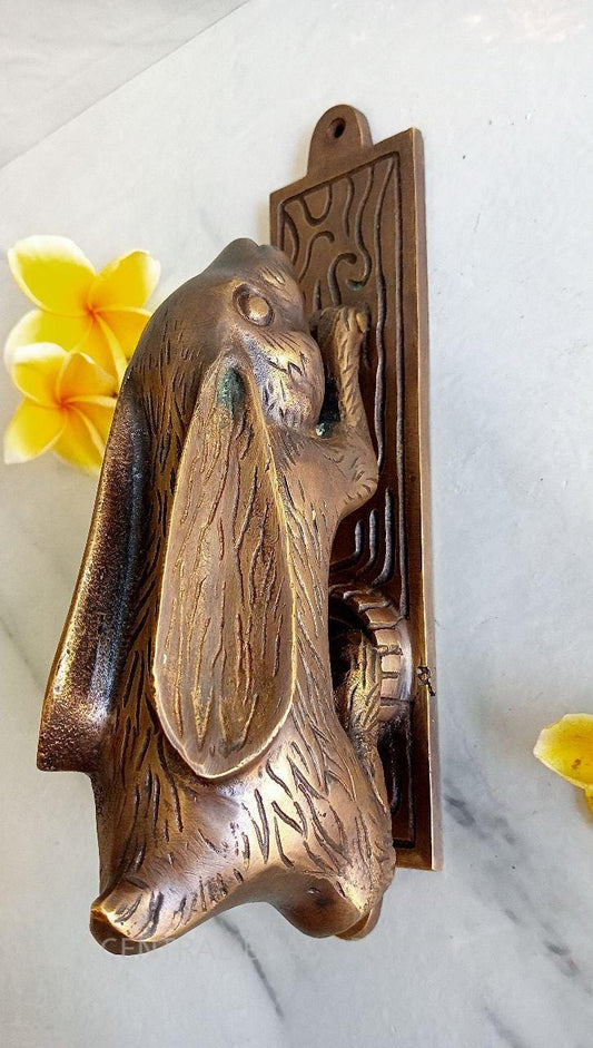 Solid Brass Rabbit Door Knocker, Antique Bunny Front Door Hardware, Vintage Farmhouse Entry Decor