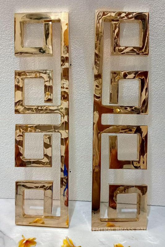 Pair Large Solid Brass Door Handles, Geometric Entry Door Pulls, Handmade Decorative Hardware