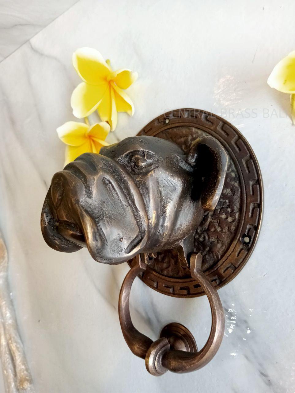 Antique Solid Brass Bulldog Head Door Knocker | Large Vintage Style