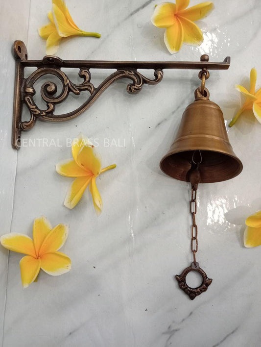 Vintage Solid Brass Doorbell, Decorative Brass Door Chime, Bali Inspired Entryway Bell, Rustic Boho Home Decor