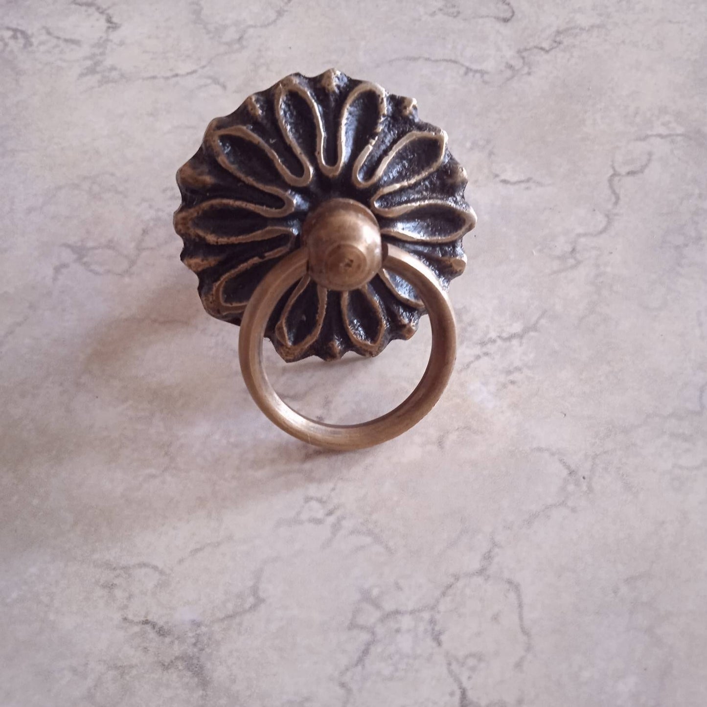 set of 10Pcs Sunflower Brass Ring Pull | Floral Cabinet Knob, Dresser Drawer Hardware