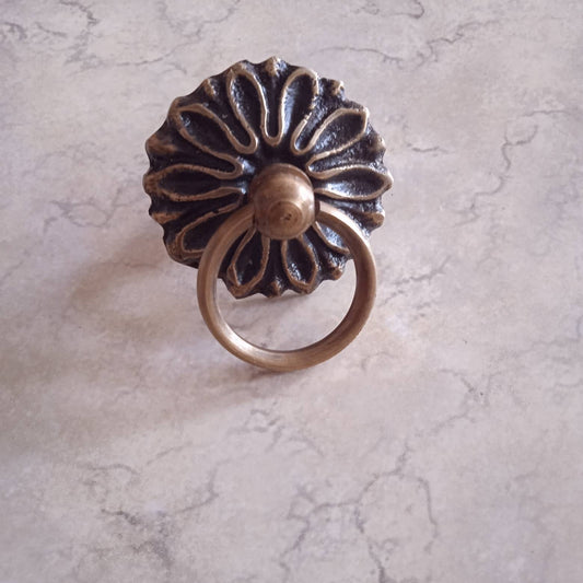 set of 10Pcs Sunflower Brass Ring Pull | Floral Cabinet Knob, Dresser Drawer Hardware