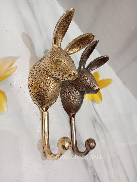 Set of 3 Vintage Solid Brass Rabbit Head Wall Hooks, Animal Coat Hooks, Hat Hangers, Cottage Decor, Rustic Brass Wall Hardware