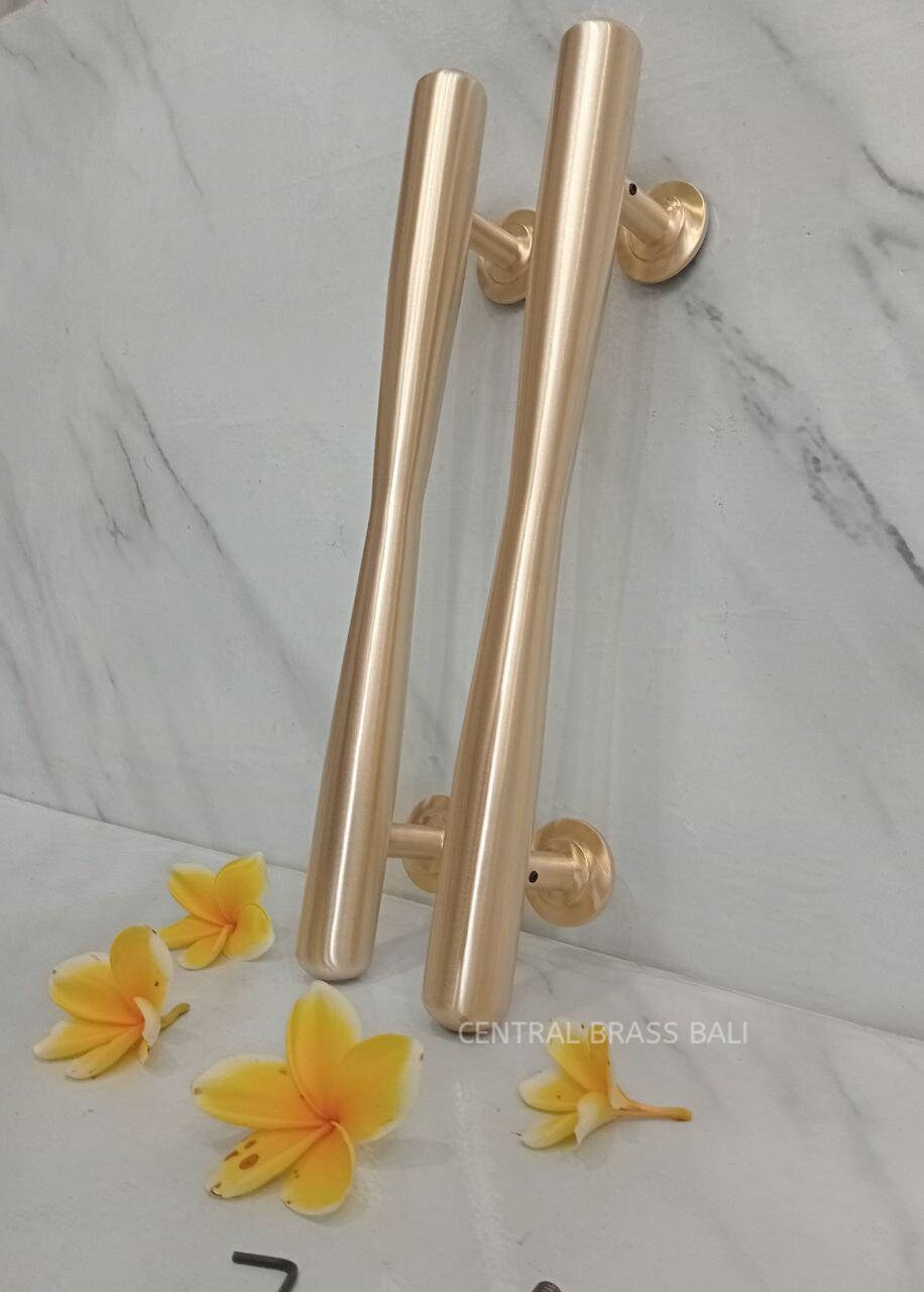 Pair Solid Brass Door Handles, 40cm Gold Entry Door Pulls, Large Brass Gate Handles, Modern Hardware