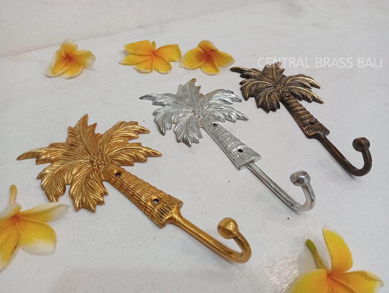 set of 3 Pcs Solid Brass Palm Tree Hook, Vintage Hat Coat Towel Hanger
