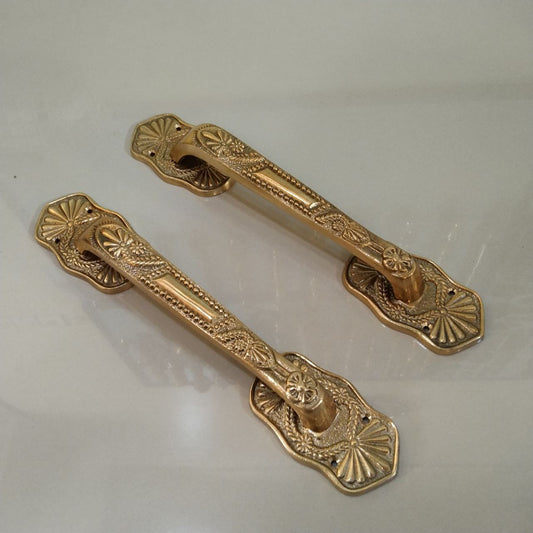 Solid Brass Door Handle Pair, Gold Finish, Entryway Pull