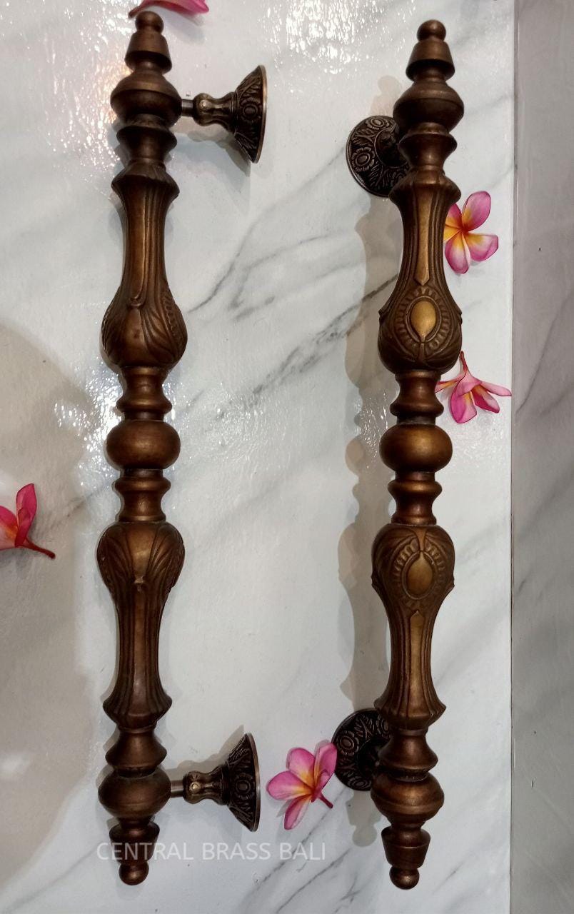 Pair Large Antique Brass Door Handle - Victorian Style Exterior Pull (67cm)