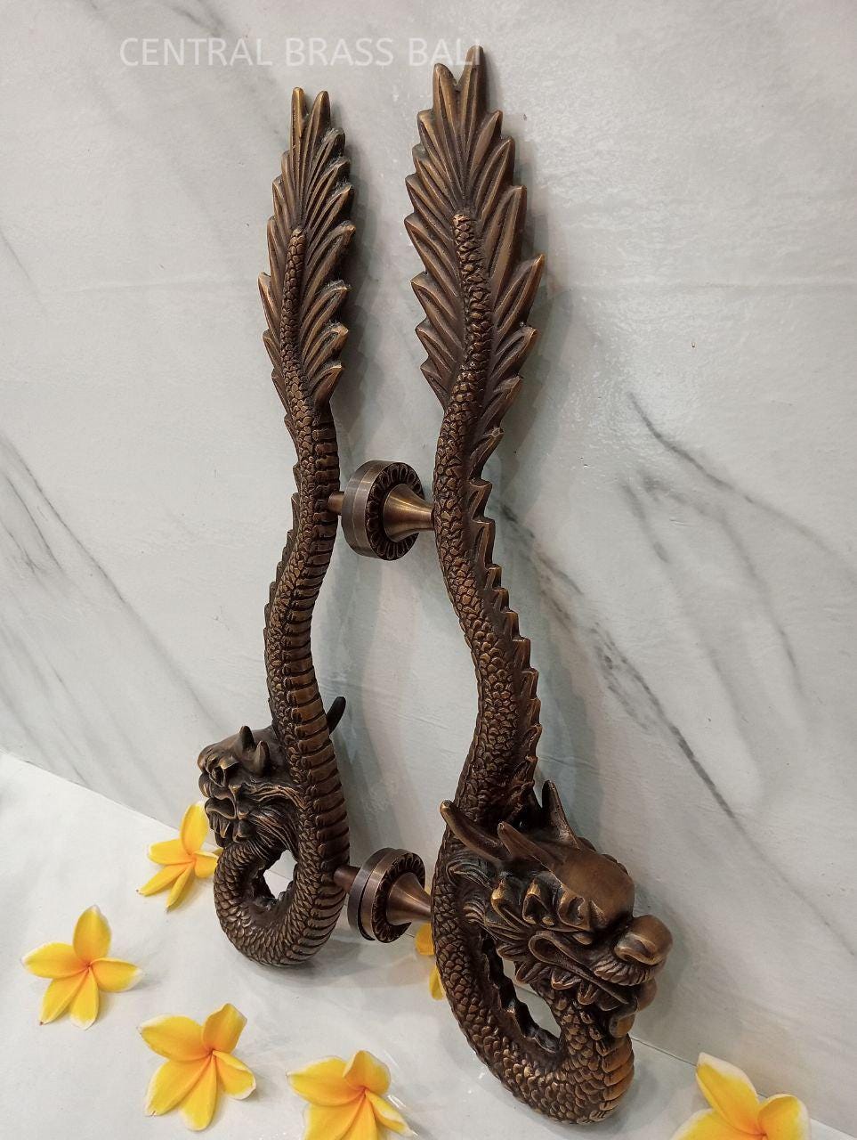 Vintage Dragon Brass Door Handle Set | Bali Furniture Craft