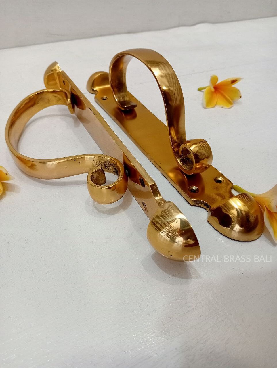 Polished Brass French Door Handles, 11.81" Gold Handle Pair