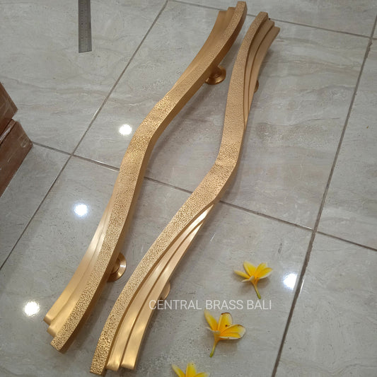 Solid Brass Wavy Door Handle 80cm | Gold Entry Door Pull Handle | Large Front Door Handle | Modern Luxury Brass Hardware