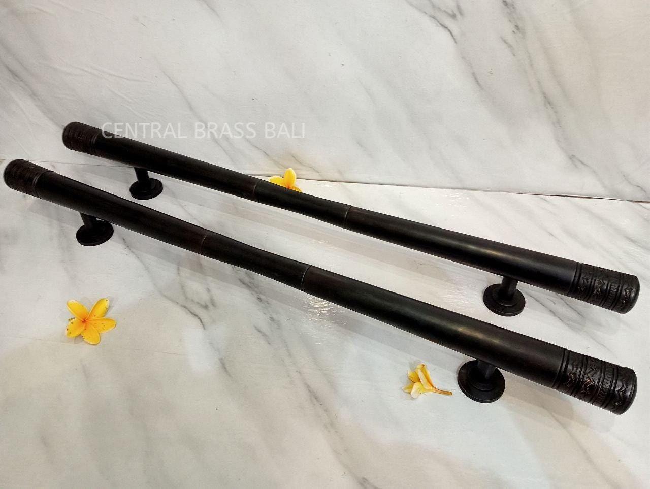 Pair of Long Black Brass Door Handles – Classic Gate Hardware (35.43")
