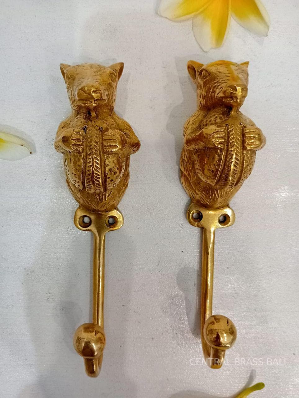 Set of 3 Squirrel Head Brass Wall Hook | Polished Animal Coat Hanger