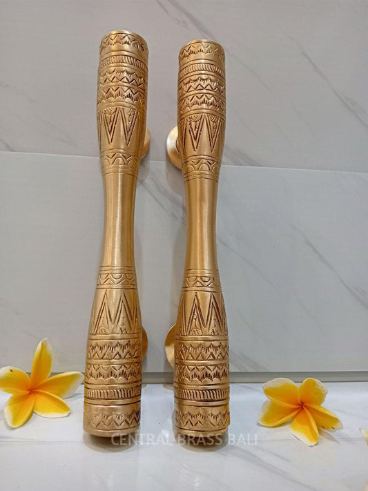 Pair of Solid Brass Egyptian Carved Door Handles 11.81" | Luxury Gold Entry Door Pulls | Vintage Front Door Hardware