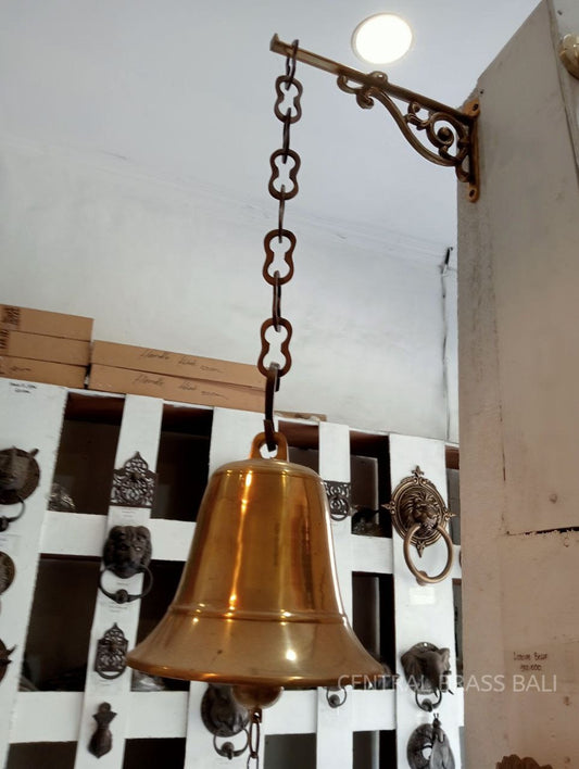 Large Solid Brass Door Bell | Vintage Shopkeeper Chime, 14.5" Chain