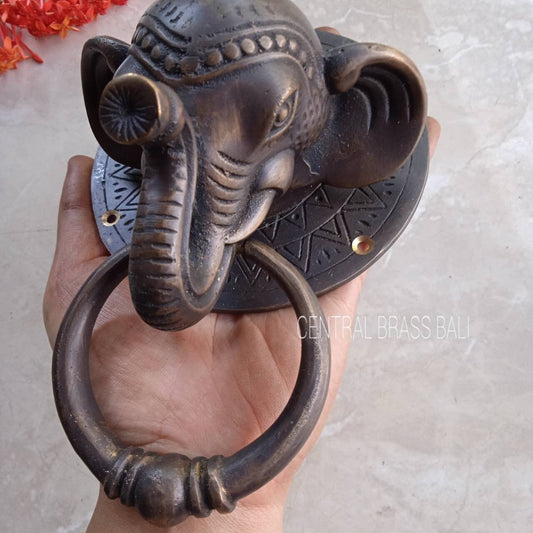 Thai Elephant Head Door Knocker, Solid Brass, Vintage Style