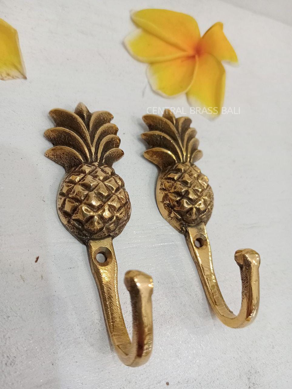 Golden Brass Pineapple Wall Hook, Set of 8, Vintage Style