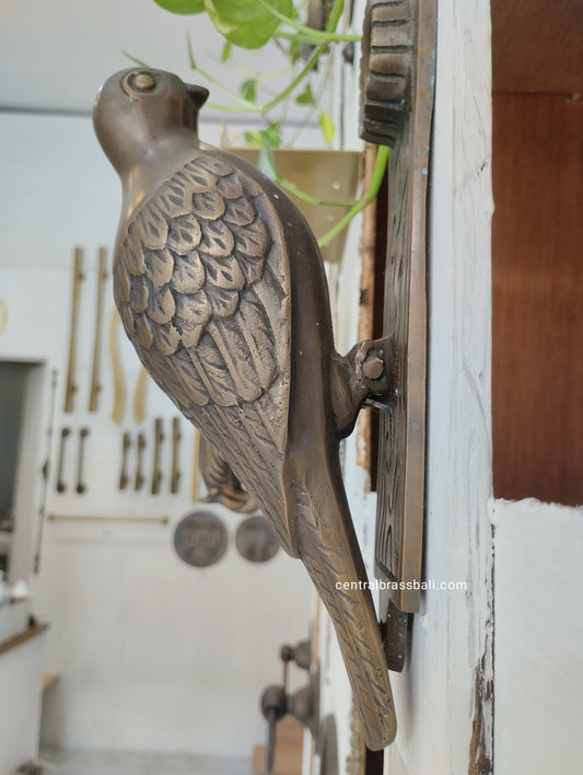 Vintage Solid Brass Woodpecker Door Knocker, Bird Decor (10.43" inches)