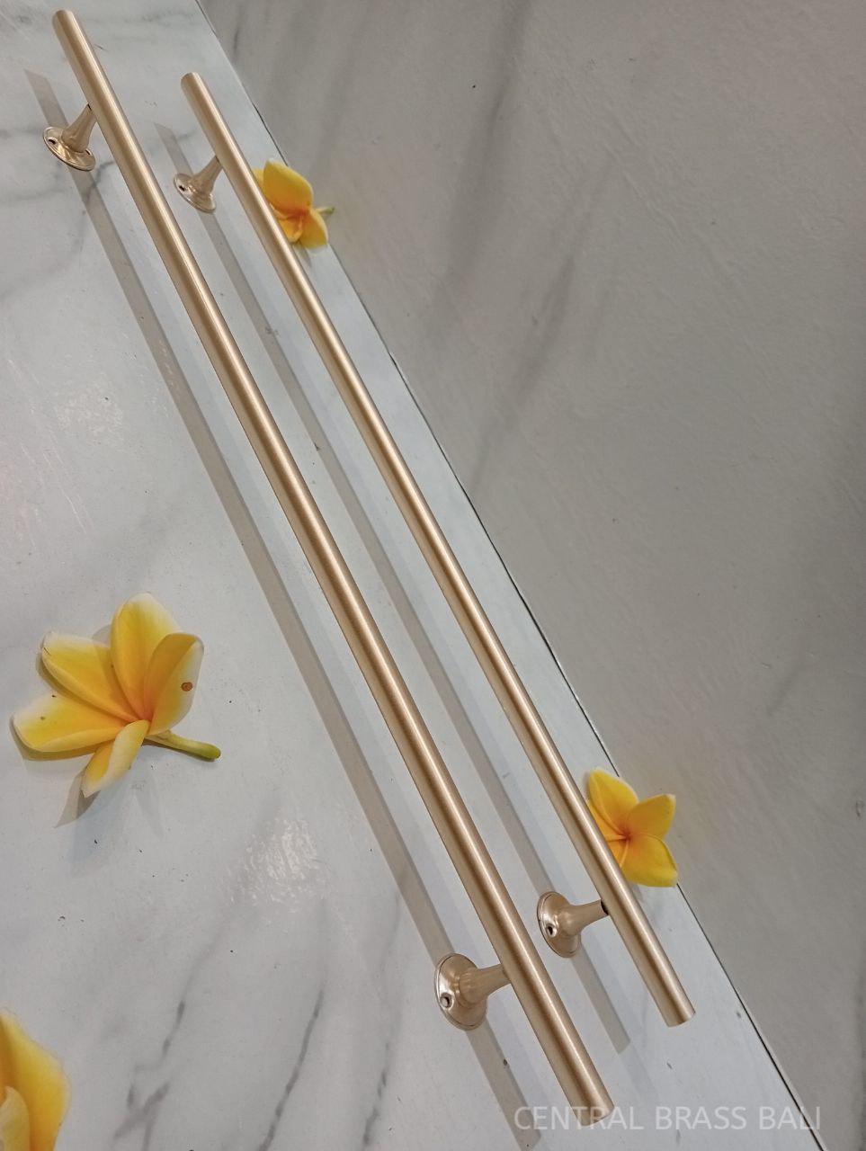 Pair 50cm Gold Brass Door Handles, Long Elegant D Pulls, Solid Brass Entry Door Hardware