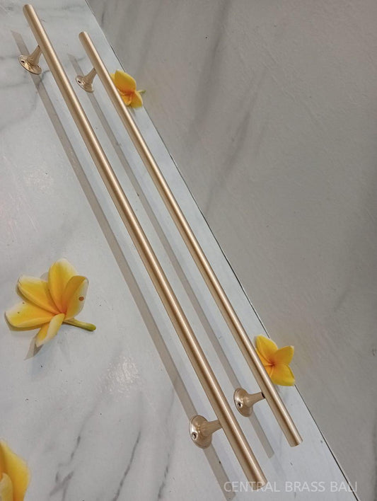 Pair 50cm Gold Brass Door Handles, Long Elegant D Pulls, Solid Brass Entry Door Hardware