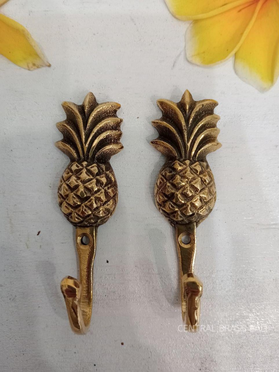 Golden Brass Pineapple Wall Hook, Set of 8, Vintage Style