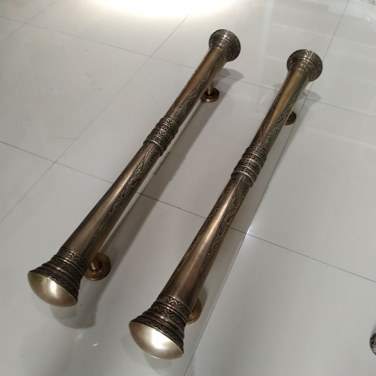 Victorian Brass Door Pull Handle Pair, 39.37" Antique Entry Handles