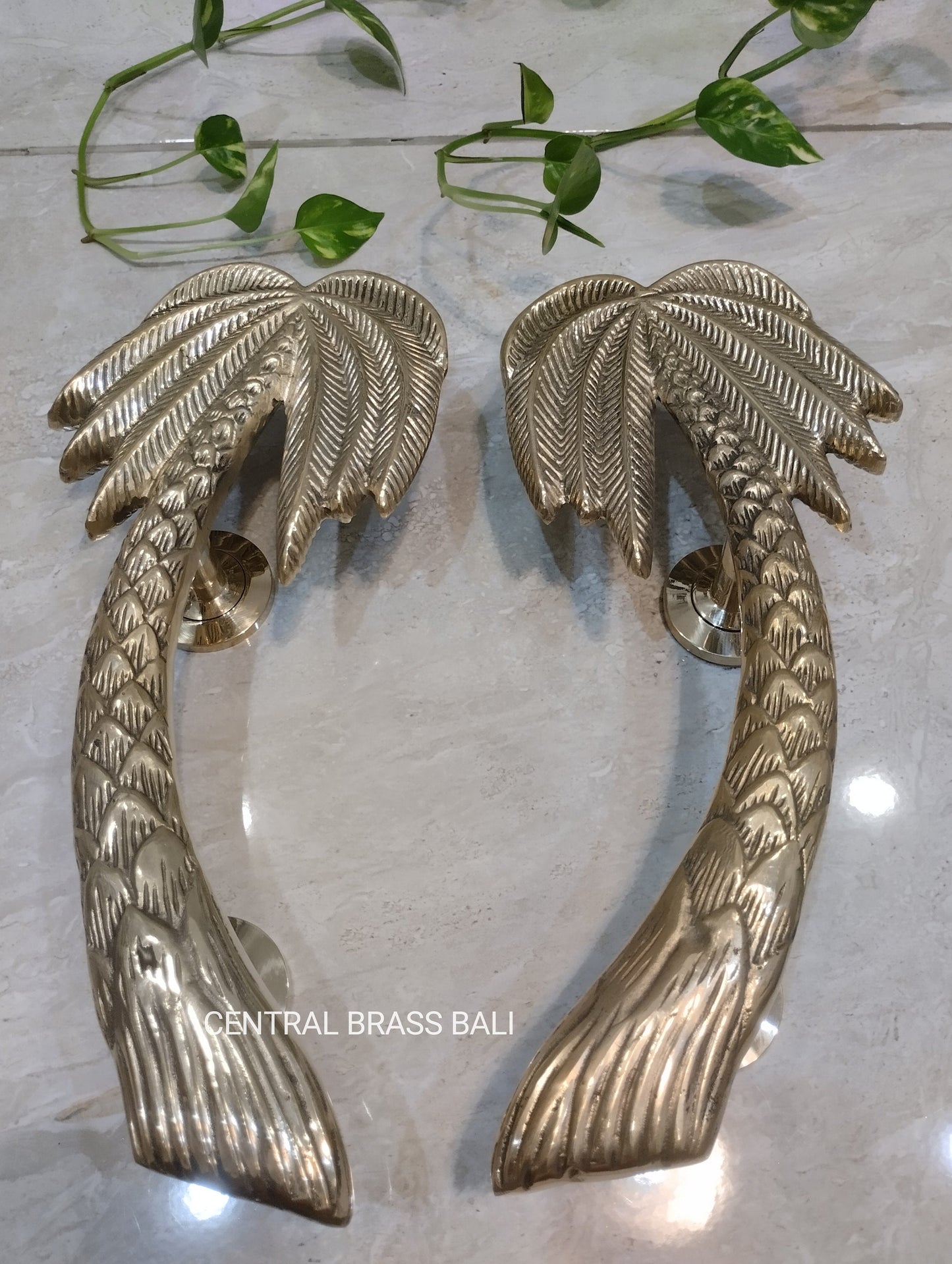 Palm Brass Door Handle Pair | Bohemian Tropical Style (30cm)