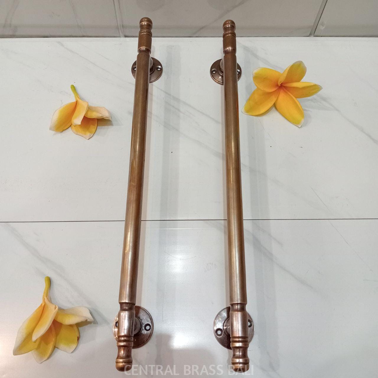Vintage Brass Cabinet Handles Set of 4, Plain Drawer Pulls, Solid Brass Furniture Hardware, 31cm Long Cabinet Door Handles