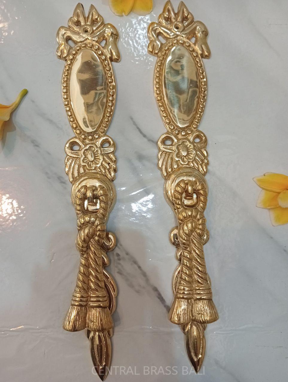 set of 2x pcs Polished Brass Ring Pulls | Ornate Door Handles