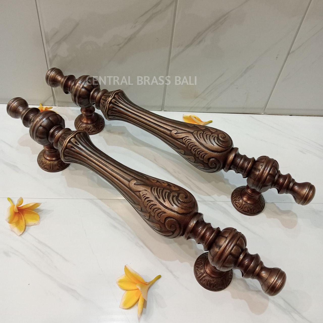 Pair  Carved Victorian Brass Door Pulls | Antique Handles (48 cm)