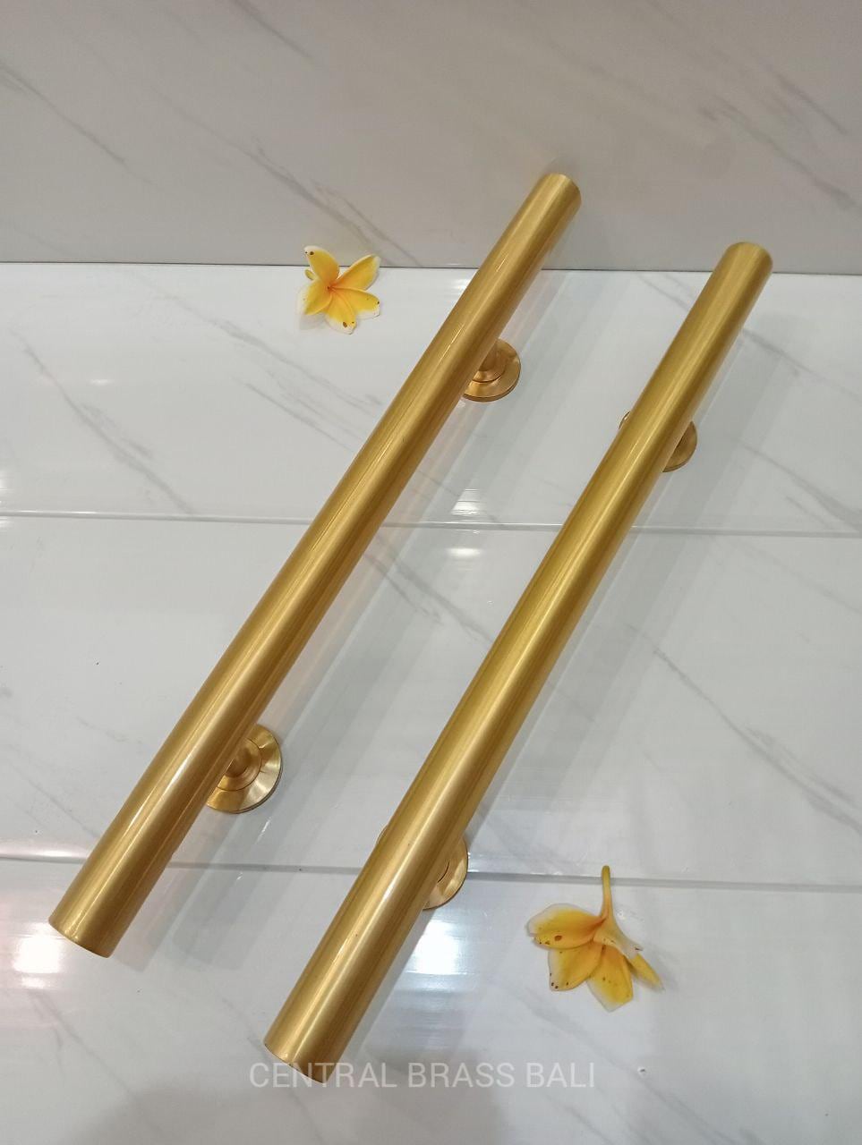 Plain Gold Brass Door Handle Pair, Gold Finish (50cm)