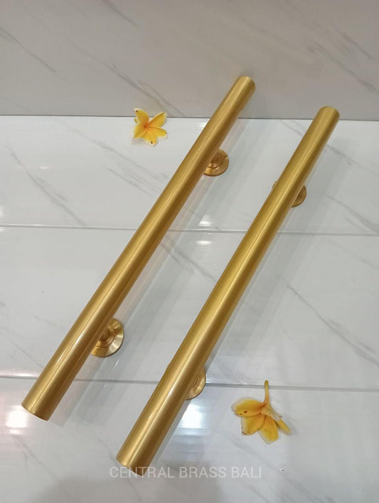 Plain Gold Brass Door Handle Pair, Gold Finish (50cm)
